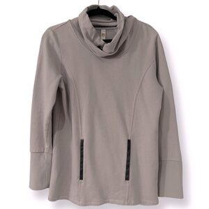 LOLE Light Grey Sweater With Faux Leather Pocket Detail Size Large.